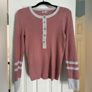 Faherty Pink and Gray Long Sleeve Henley